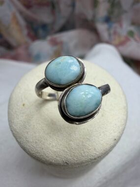Vintage Sterling Silver Double Oval Larmar Stone Ring